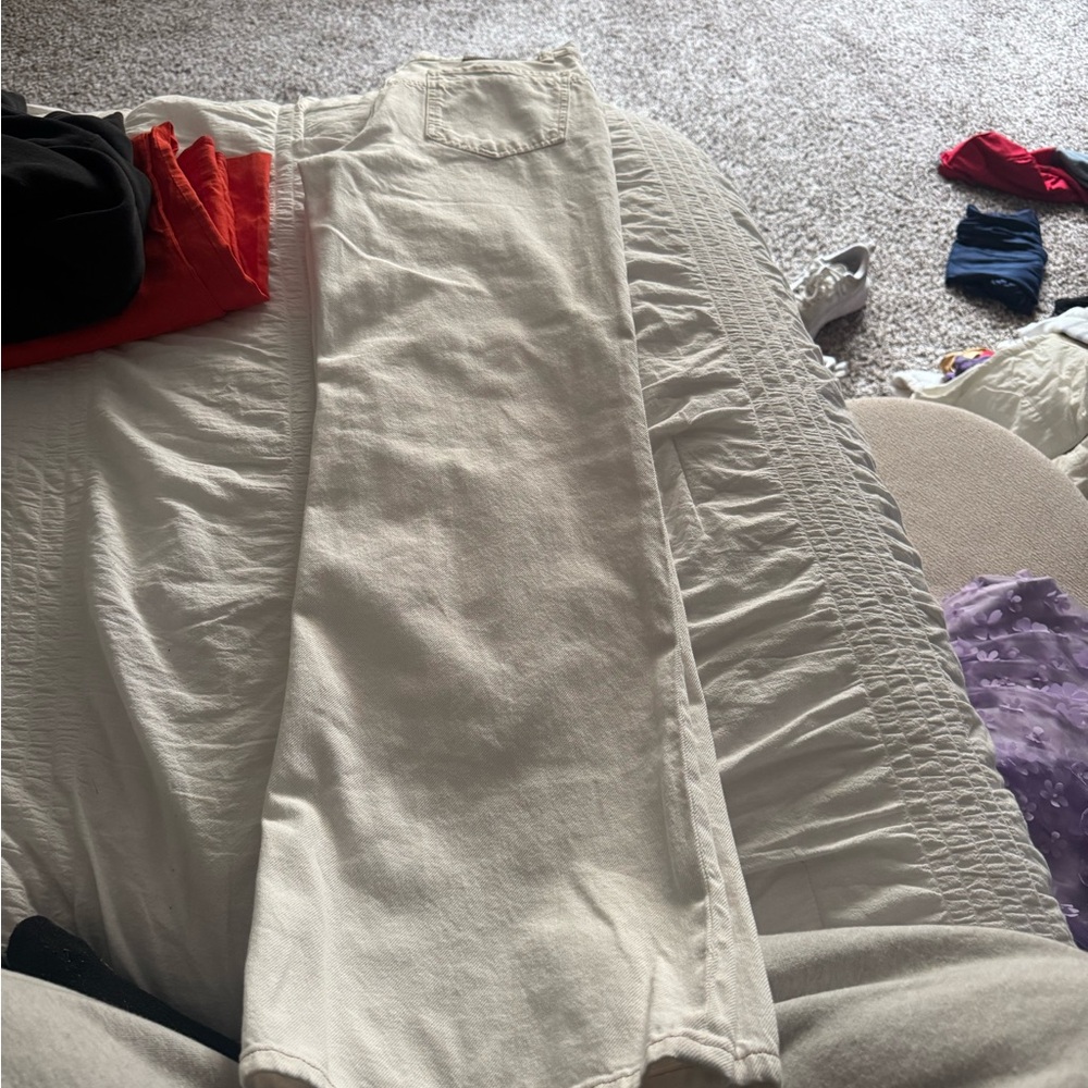 Free People Cream Flare & Wide Leg Jeans